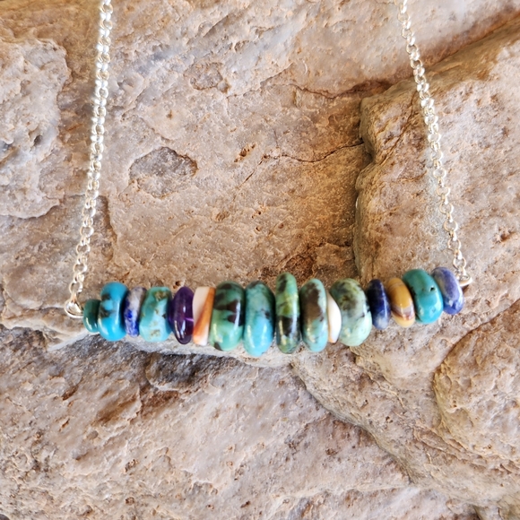 Sterling Silver Multi Gemstone Bar Necklace - Picture 14 of 16